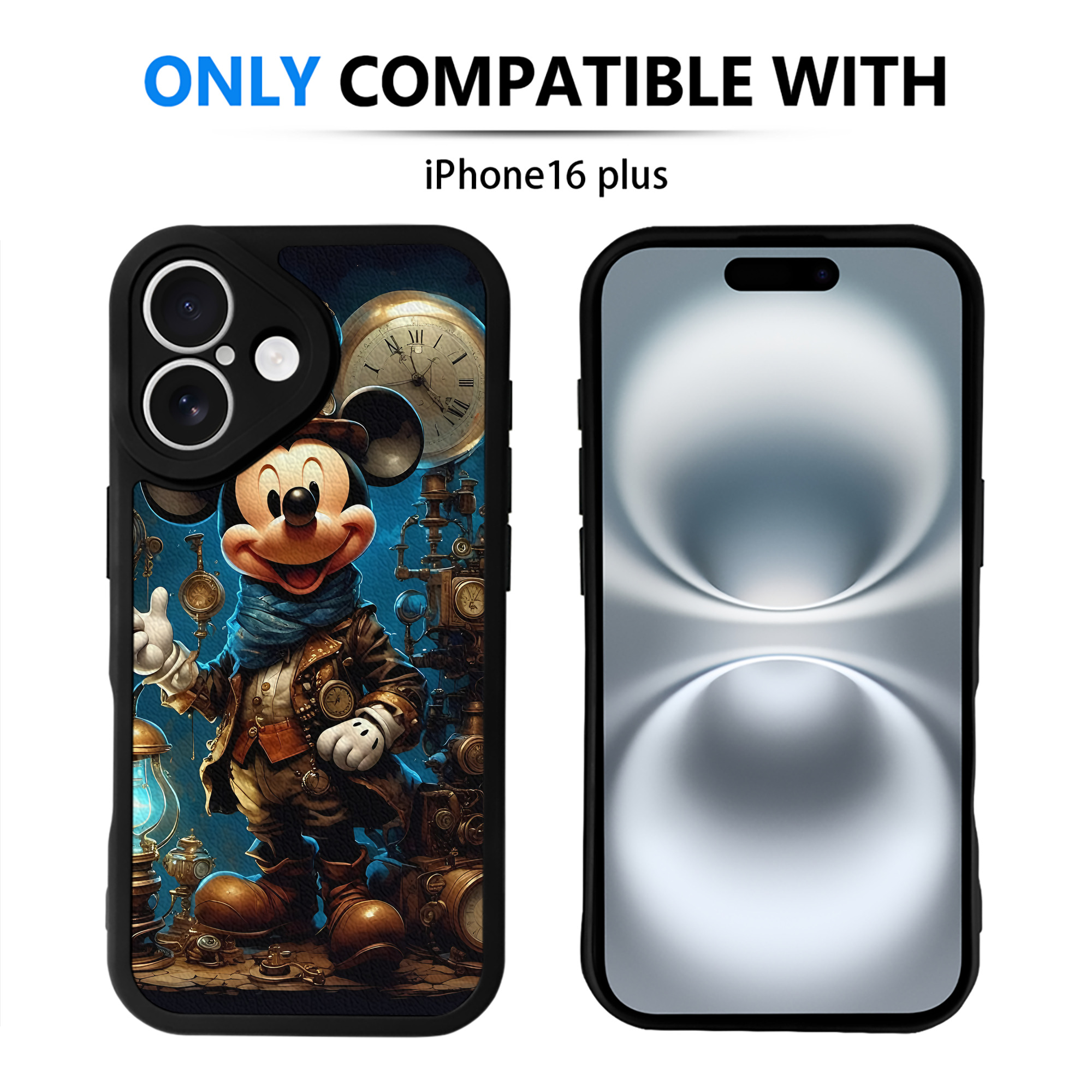（画像用） ミッキーマウス Mickey Mouse 【iPhone 16シリーズ対応】シリコンスマホケース（レザー調） 材質：シリコン